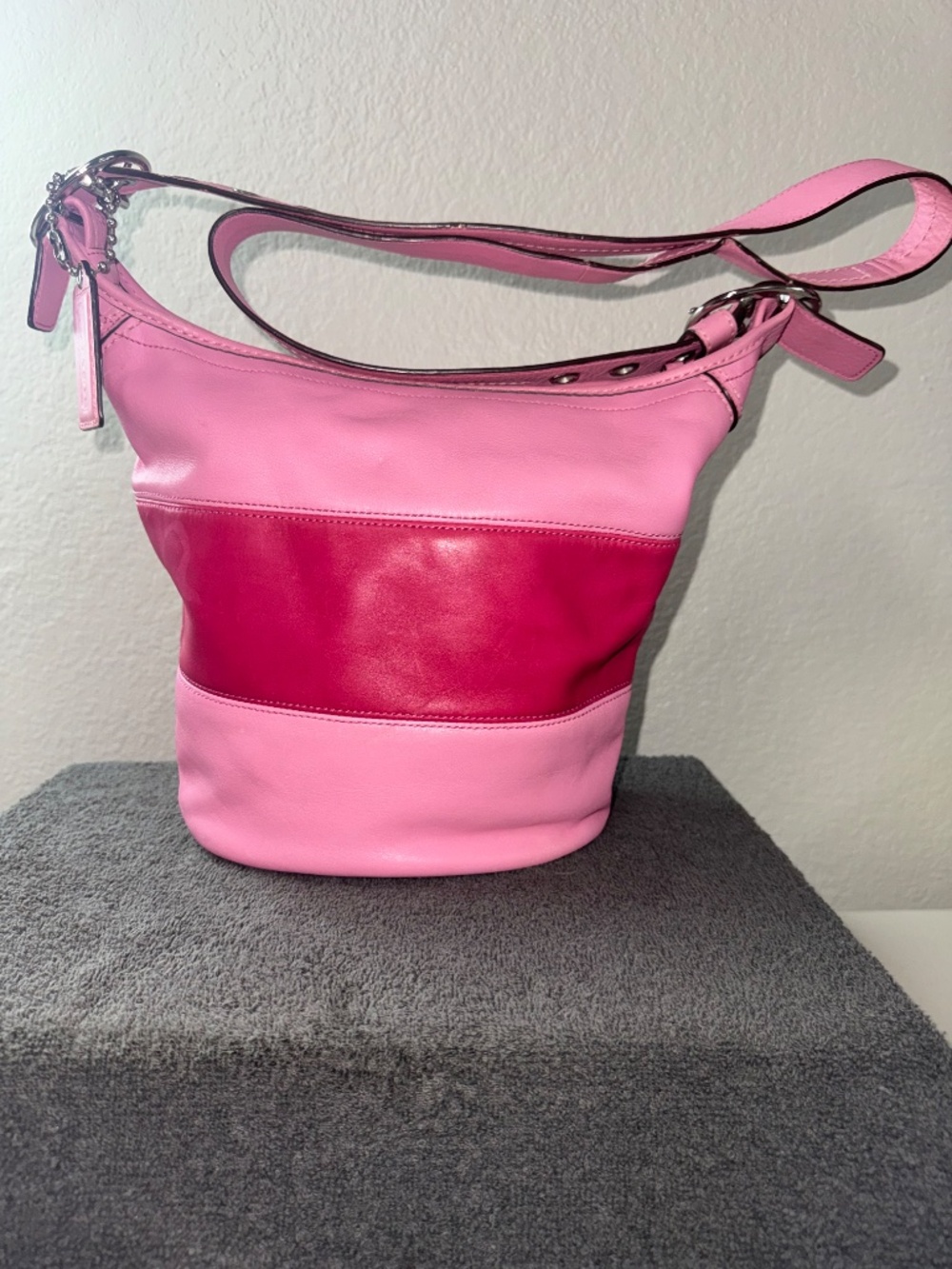 Coach Cotton Candy pink  Rugby Stripe Bleeker Duffle crossbody